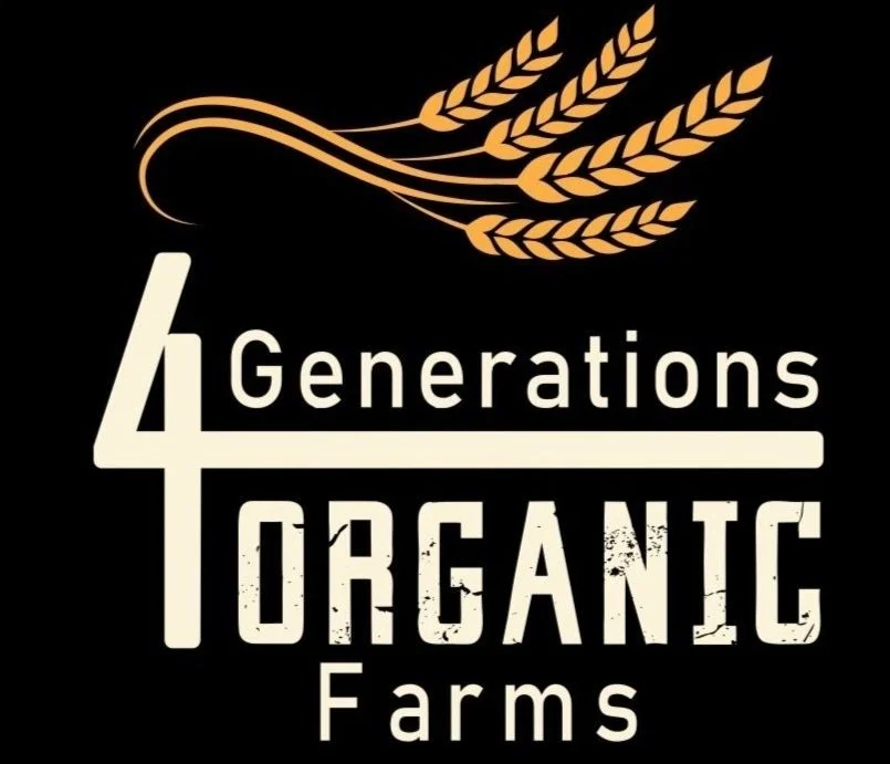 4+Generations+Organic+Farms+(3) Logo of 4 Generations Organic Farms featuring stylized wheat stalks and a rustic design, emphasizing sustainable and organic farming practices.